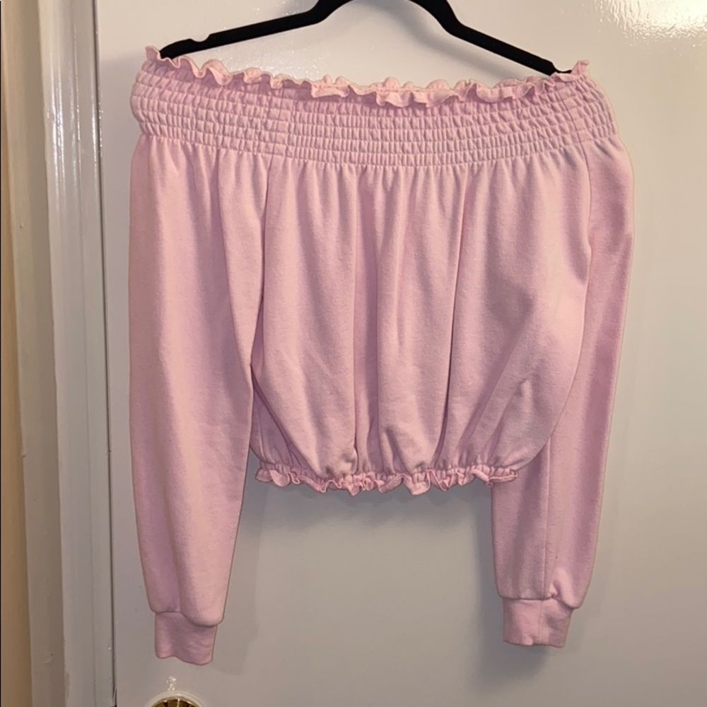 Garage off the shoulder light pink top